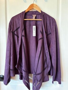 Chicos suede Open-Front Purple Women’s Jacket with Laser-Cut Detail